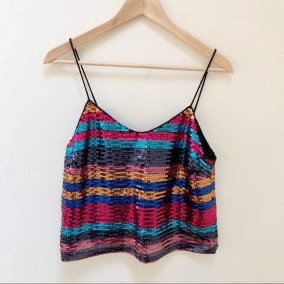 Wayf Murphy Rainbow-Stripe Sequined Camisole Tank Top - Picture 3 of 4